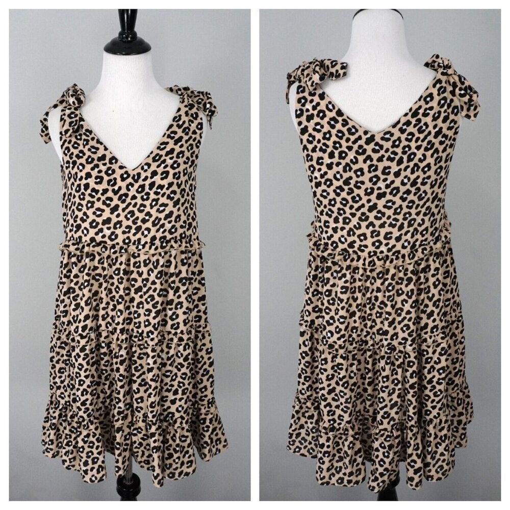 Simply Southern Brown Black Cat Animal V-Neck Sleeveless A-Line Dress Size Small